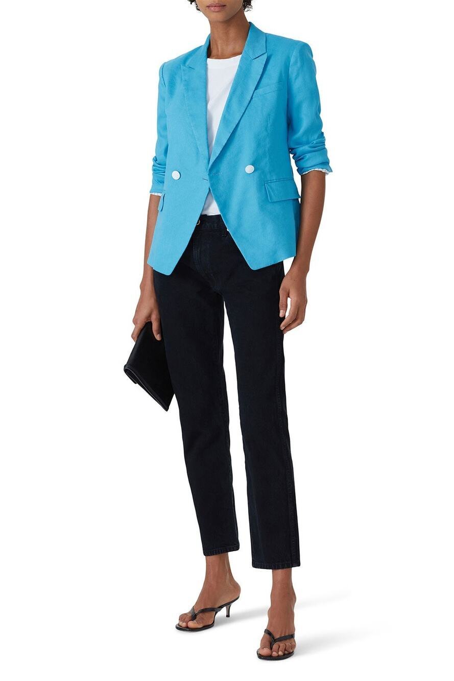 RAG & BONE Blue Linen Front Button Closure Fletcher Linen Blazer Coat Size 10